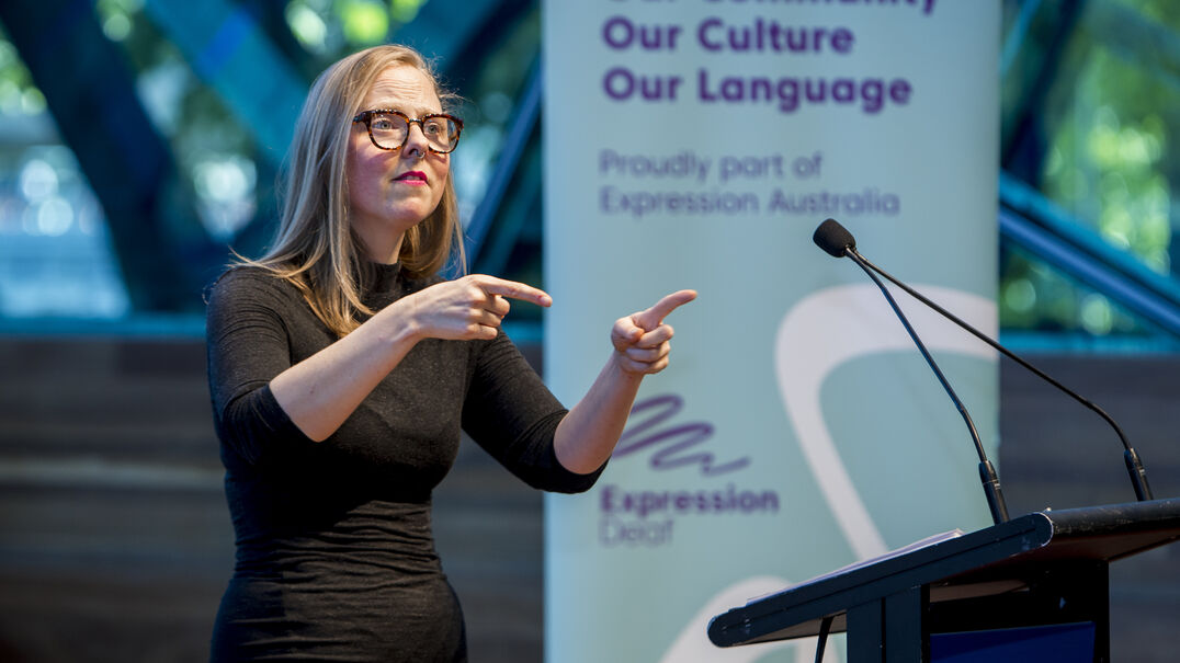 Woman presenting seminar at Expression Australia AGM 2018